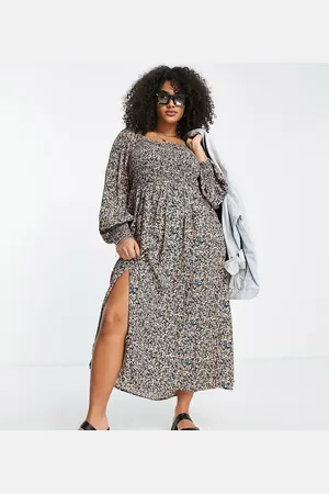 River Island Vestido midi fruncido con estampado floral de