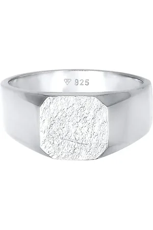 Kuzzoi Anillo tipo sello básico con detalle cuadrado y acabado mate negro de plata de ley 925 para hombre de