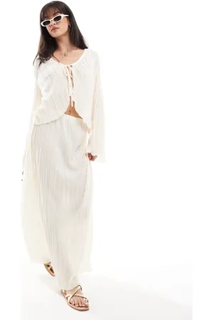Pieces® Falda larga color crema plisada Mix & Match de (parte de un conjunto)-Blanco