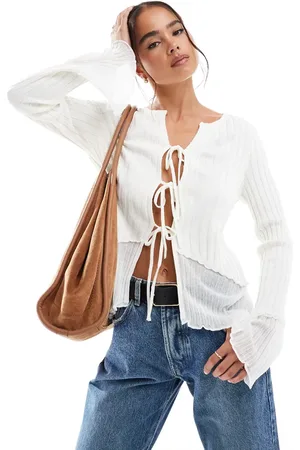 ASOS Cárdigan color con lazada delantera y bajo traslúcido de -Blanco