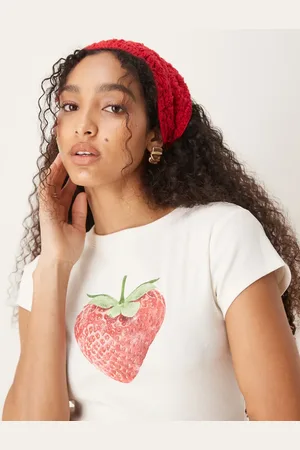 ASOS Camiseta color con diseño encogido y estampado gráfico de fresa de -Blanco