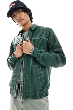 ASOS Chaqueta bomber extragrande con detalle de costuras y acabado desgastado de cuero auténtico de
