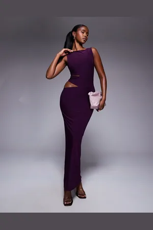 Missyempire Vestido largo morado ceñido con abertura lateral de tejido ajustado doble de