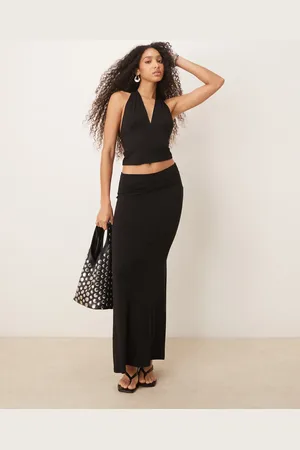 Gina Tricot Falda larga negra de punto liso suave con caída de (parte de un conjunto)