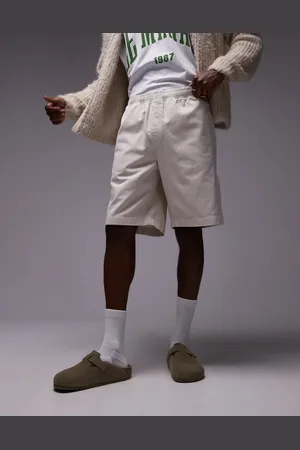 Topman Pantalones cortos chinos beis de algodón lavado de -Neutro