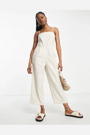 ASOS Mono largo color con diseño minimalista, detalle de botones y espalda abierta de -Beis neutro