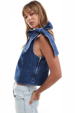 ASOS Top vaquero añil con lazo en el hombro de
