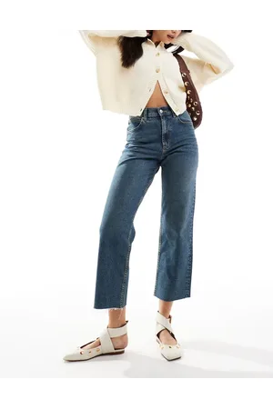 ASOS Vaqueros capri de pernera recta con lavado oscuro vintage de -Azul