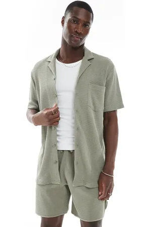 Emporio Armani Camisa de estar por casa verde caqui con logo de punto gofrado de Bodywear (parte de un conjunto)