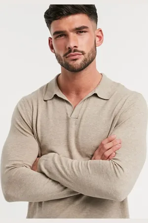 ASOS Polo de punto de manga larga color café con cuello con solapas de