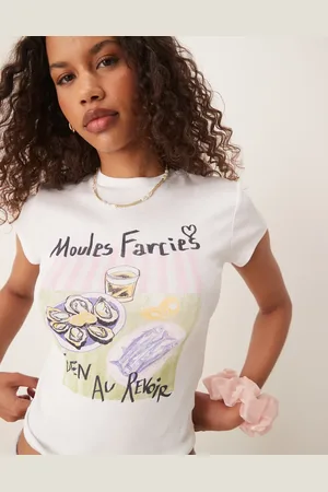 ASOS Camiseta blanca con diseño encogido y estampado gráfico de marisco de