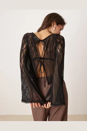 ASOS Top 2 en 1 de manga larga acampanada con lazadas en la espalda de encaje de