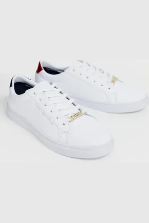 Tommy Hilfiger Zapatillas clásicas de cuero con cordones y logo de -Blanco