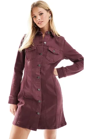 ASOS Vestido camisero vaquero corto entallado de -Rojo