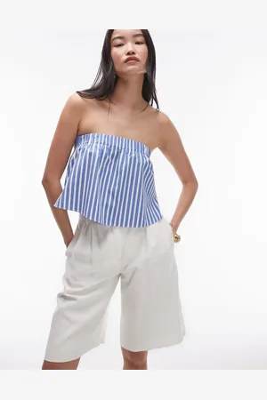 Topshop Top a rayas con escote palabra de honor de algodón de