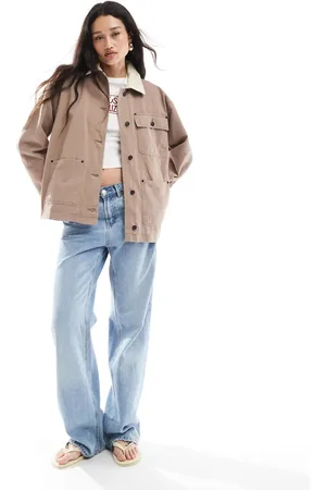 ASOS Chaqueta beis grisáceo de corte depurado con solapas de pana de -Marrón