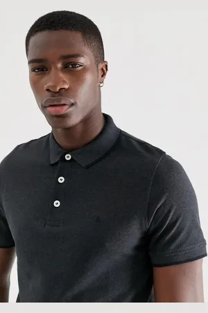 JACK & JONES Polo de piqué de corte slim con logo y ribetes en gris oscuro Essentials de