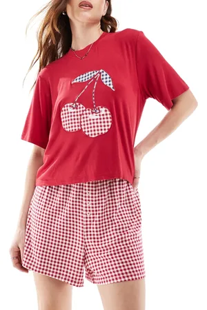 Cotton On Pijama a cuadros vichy rojo cereza de manga corta de tejido muy suave de Cotton On-Rosa