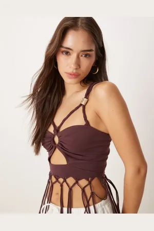 ASOS Top color baya fruncido de tirantes retorcidos con flecos de -Morado