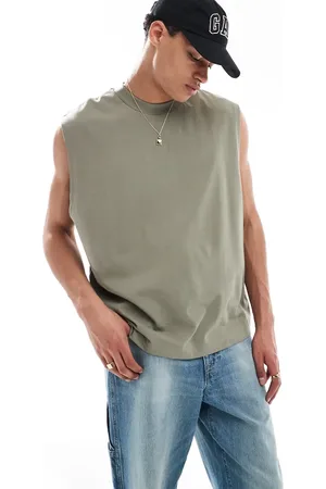ASOS Camiseta caqui sin mangas extragrande de tejido grueso de -Verde