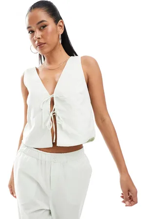 ONLY Top a cuadros vichy verdes con lazada delantera de (parte de un conjunto)