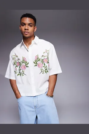 ASOS Camisa blanca de corte cuadrado extragrande con estampado de popelina de