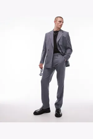 Topman Pantalones de traje azules de corte recto de