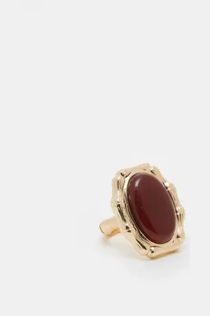 ASOS Anillo con diseño efecto caña de bambú y piedra semipreciosa auténtica de