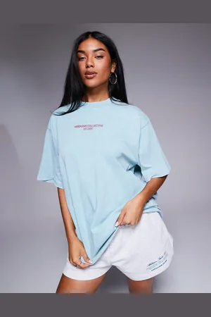 ASOS Camiseta azul lavado extragrande con estampado gráfico en la parte delantera y trasera Icon de Weekend Collective