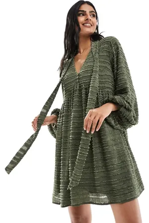 ASOS Vestido corto amplio de tejido mullido de -Verde