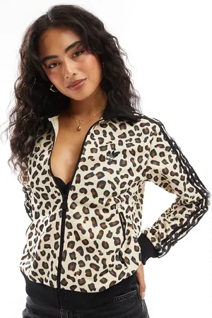 adidas Chaqueta de chándal negra con estampado de leopardo Firebird de adidas