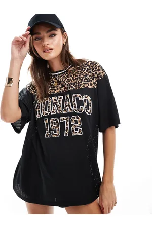 ASOS Top con diseño estilo fútbol con panel de leopardo en contraste de Airtex de -Multicolor