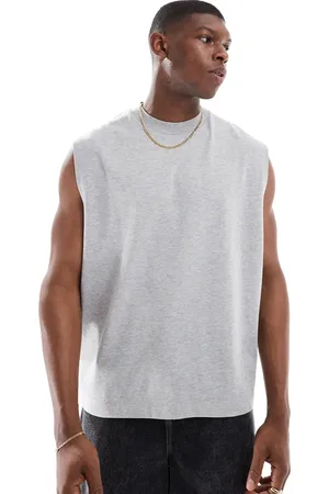 ASOS Camiseta gris jaspeado extragrande sin mangas de tejido grueso de