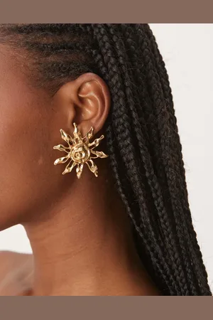 MANGO Pendientes de botón dorados con diseño de sol de