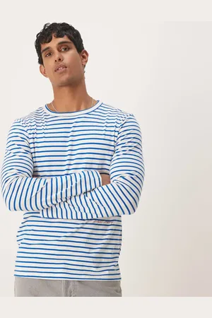 SCALPERS Camiseta a rayas azules de manga larga con detalle bordado de