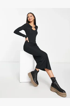 New Look Vestido midi acanalado con detalle de aberturas de