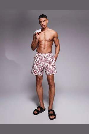 ASOS Shorts de baño color de largo medio con estampado geométrico de -Neutro