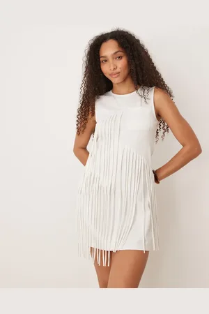 ASOS Vestido corto sin mangas con flecos y detalle de bolsillos de