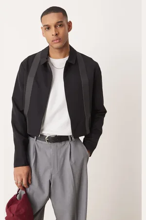 ASOS Chaqueta de vestir corta negra de corte slim y estilo Harrington con ribete de poliuretano de (parte de un conjunto)