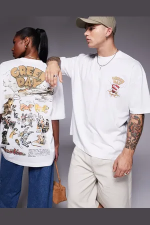 ASOS Camiseta blanca unisex extragrande con estampados con licencia de Green Day de