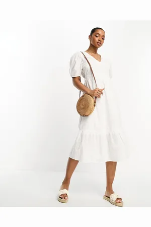 VERO MODA Vestido midi con diseño bordado floral y lazo en la espalda de