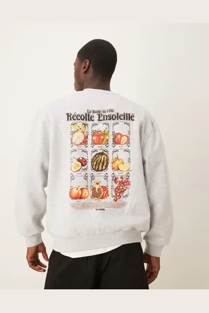 ASOS Sudadera gris jaspeado extragrande con estampado trasero de frutas de