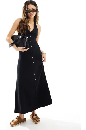 ASOS Vestido midi con botones delanteros y cuello halter de