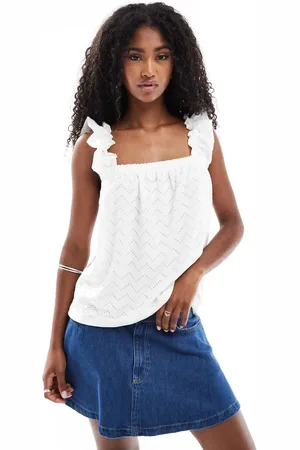 VERO MODA Top blanco fruncido de tirantes de