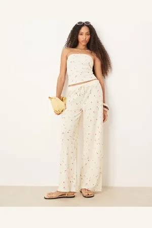 ASOS Pantalones amarillo limón de pernera ancha con estampado de florecitas de tejido gofrado de (parte de un conjunto)