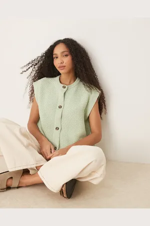 ASOS Chaleco color de corte cuadrado con detalle de botones de punto de -Verde