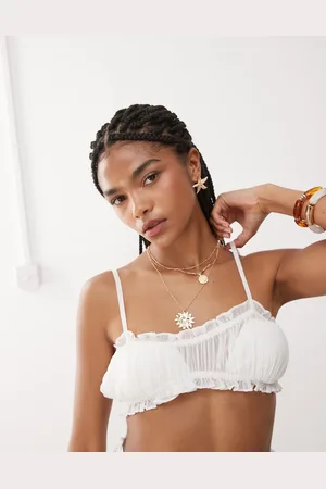 Miss Selfridge Top playero color estilo sujetador de chifón de (parte de un conjunto)-Blanco