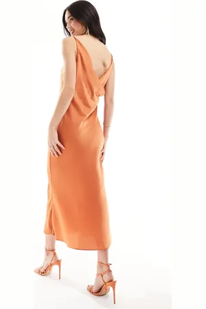 ASOS Vestido midi color óxido con escote cuadrado y detalle desbocado en la espalda de satén de -Multicolor