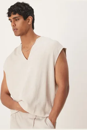 ASOS Camisa color sin mangas de corte cuadrado sin cierres de lino de -Neutro