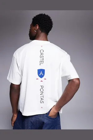 ASOS Camiseta blanca de corte cuadrado extragrande con estampado gráfico de texto de -Blanco